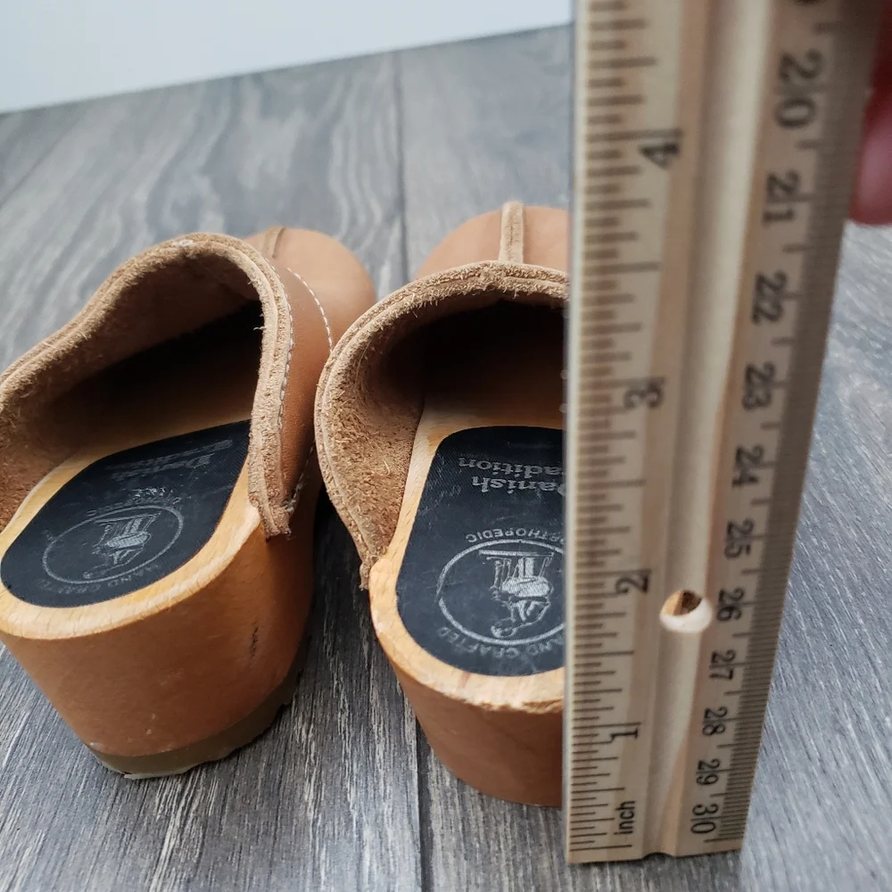 Danish Traditions Tan Brown Leather Wood Clogs Kids Child Size 8 Danish Size 24 - Picture 4 of 8